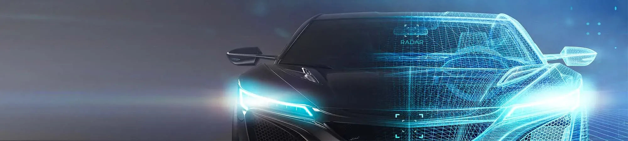 Digital concept car with headlights on